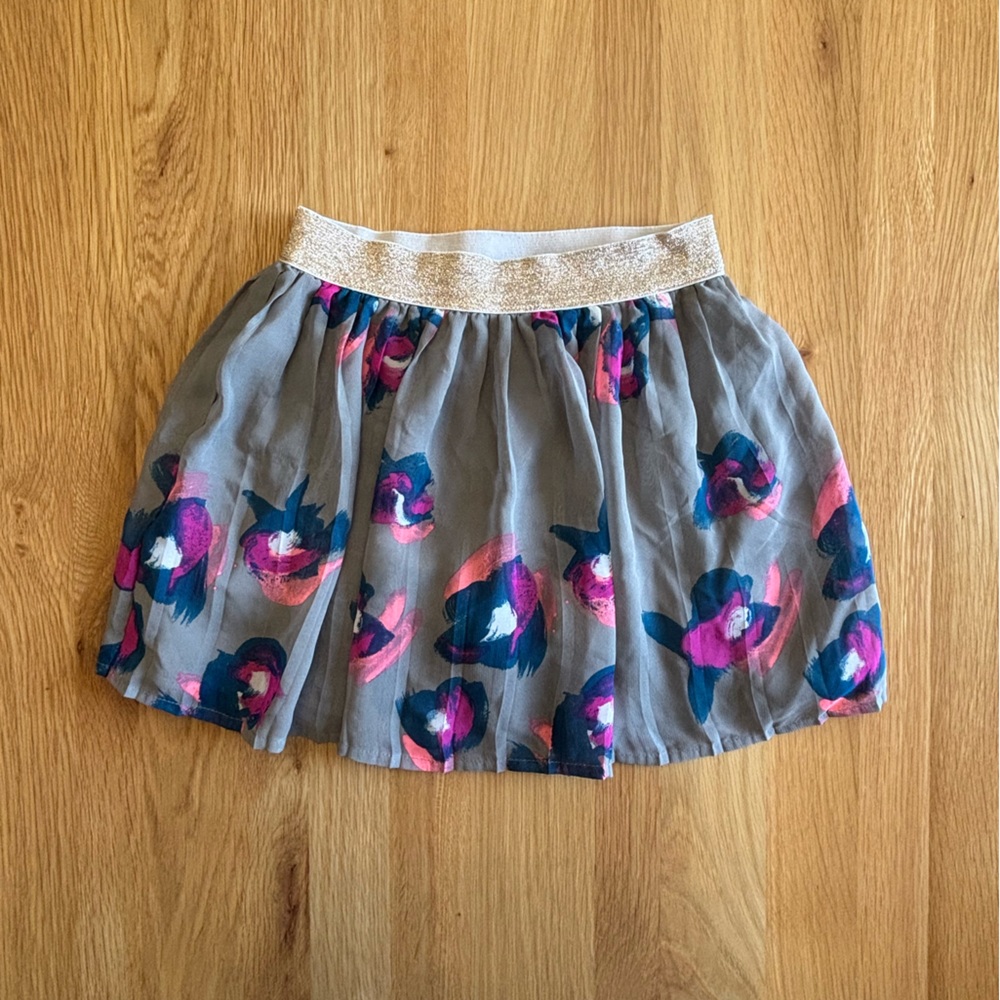 Floral Gray Skirt with Gold Accents